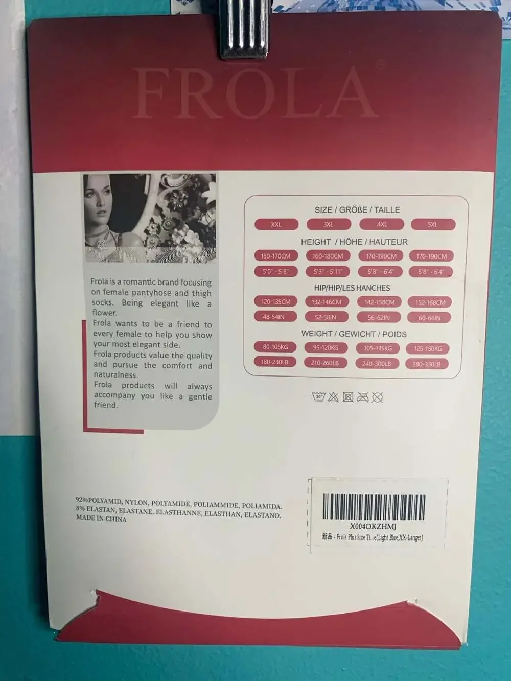 Frola Cpaque Microfiber Color Tights in Light Blue, Size 2XL